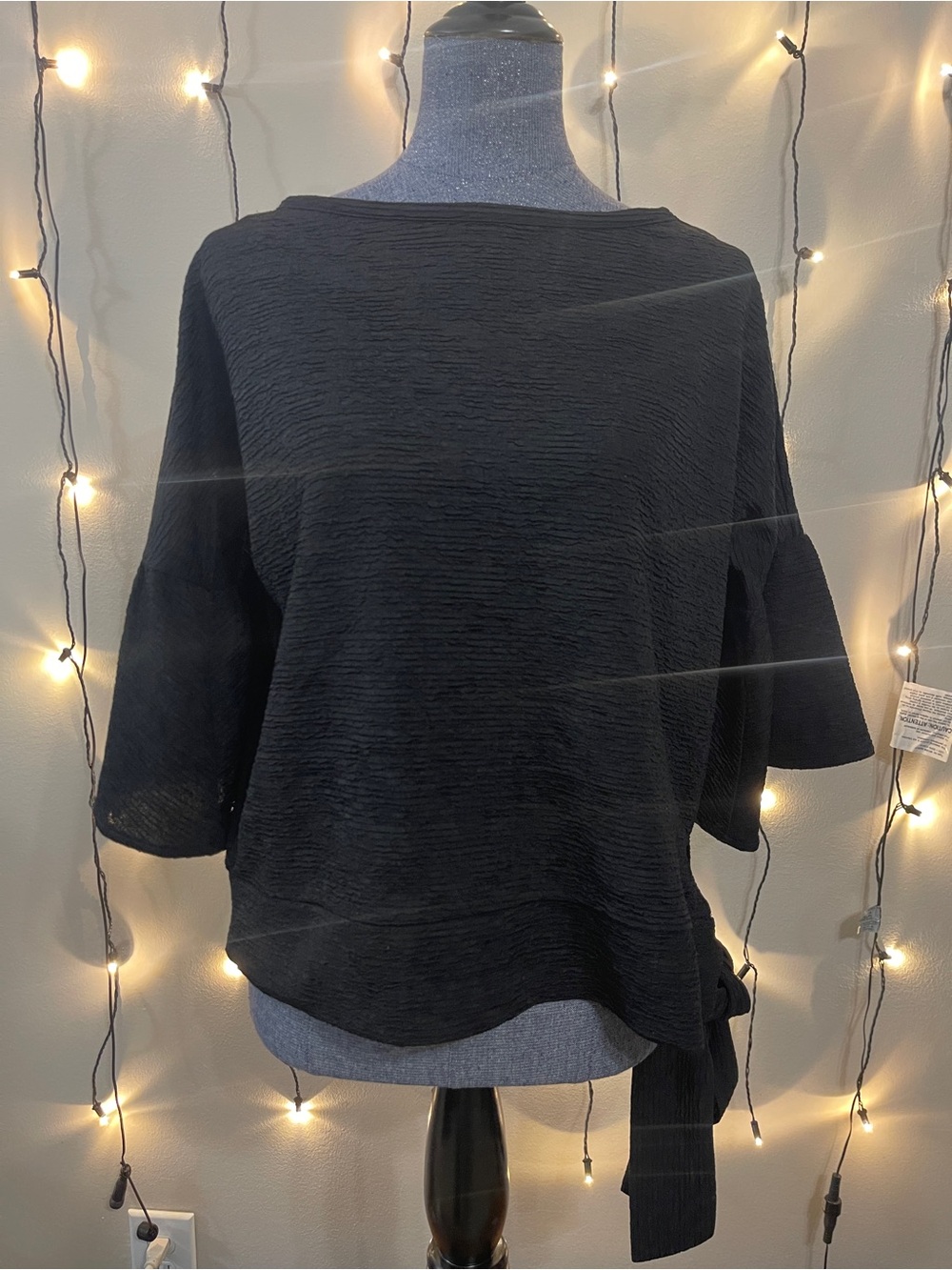 Michael Kors Black Textured Blouse with Side Tie